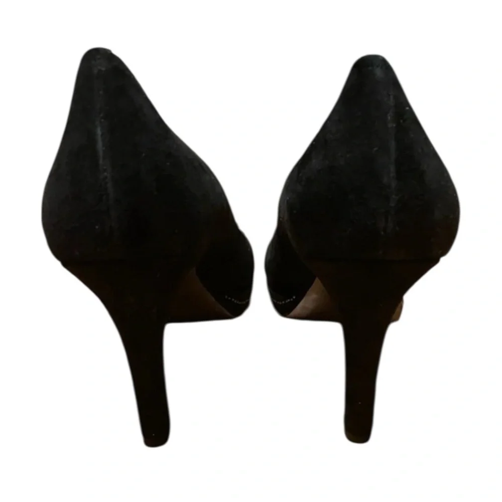 Tahari David Black Suede Pumps Rhinestone Embellished Bow Women’s Size 9 Heels